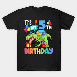 T Rex Dinosaur Its My 5Th Birthday 5 Years Old Boys Kids T-Shirt